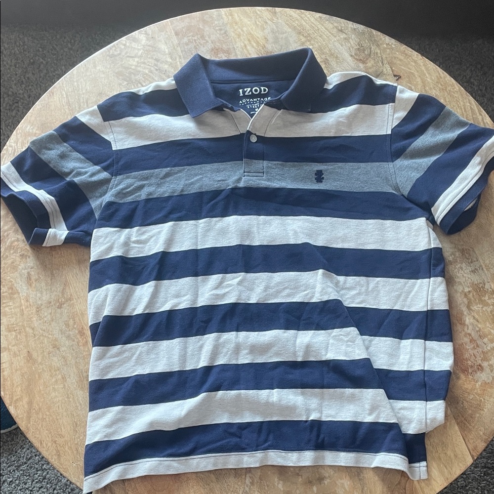 Izod Navy and Light Gray Striped Polo Shirt